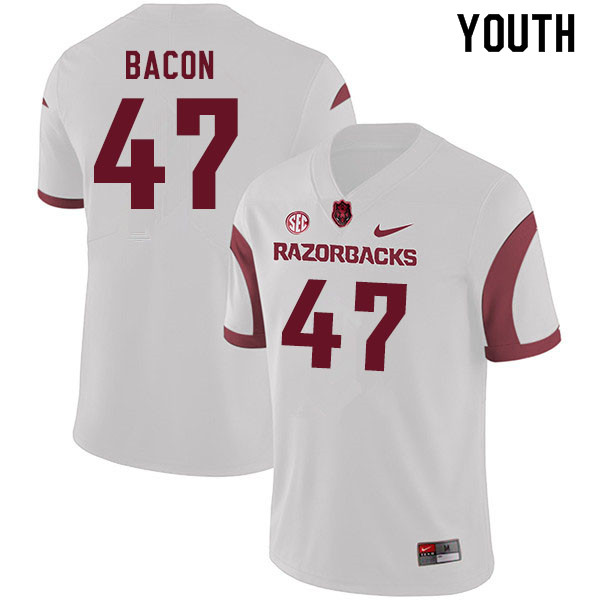 Youth #47 Reid Bacon Arkansas Razorbacks College Football Jerseys Sale-White - Click Image to Close